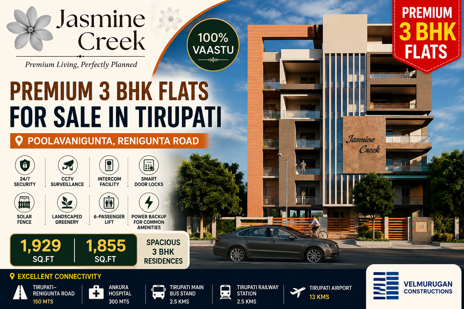 Premium 3 BHK Flats for Sale in Poolavanigunta, Renigunta Road, Tirupati